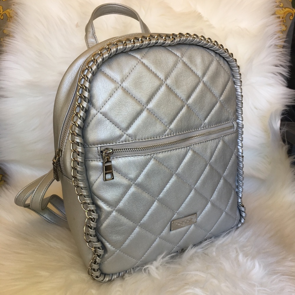 BEBE silver backpack 🎒 bag quilted leather - Picture 2 of 8